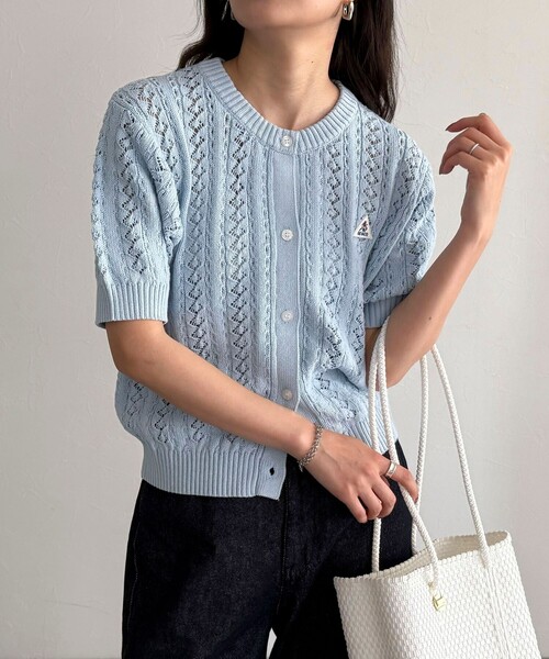 fredy emue（フレディエミュ）の「【GEVACO/ゲバコ】半袖ニットカーディガン（カーディガン/ボレロ・レディース・レッド/ネイビー/アイボリー/サックスブルー・38）」の18枚目の写真