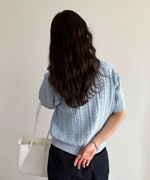 fredy emue（フレディエミュ）の「【GEVACO/ゲバコ】半袖ニットカーディガン（カーディガン/ボレロ・レディース・レッド/ネイビー/アイボリー/サックスブルー・38）」の20枚目の写真