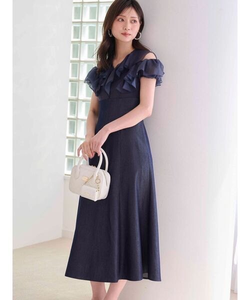 MERCURYDUO（マーキュリーデュオ）の「2WAYシアーラッフルドッキングワンピース（ワンピース・レディース・インディゴブルー/ブラック/オフホワイト・SMALL/MEDIUM）」の6枚目の写真