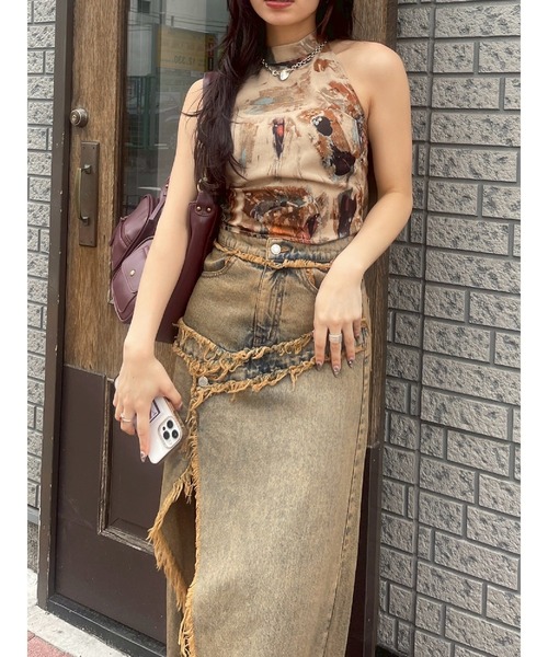 EVRIS（エヴリス）の「フリンジスリットロングデニムスカート（デニムスカート・レディース・ライトブルー/インディゴブルー・SMALL/MEDIUM）」の6枚目の写真