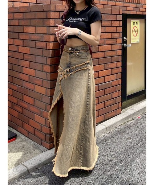 EVRIS（エヴリス）の「フリンジスリットロングデニムスカート（デニムスカート・レディース・ライトブルー/インディゴブルー・SMALL/MEDIUM）」の13枚目の写真