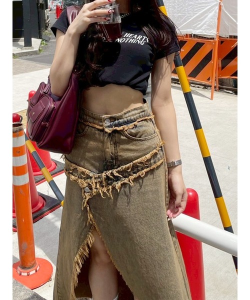 EVRIS（エヴリス）の「フリンジスリットロングデニムスカート（デニムスカート・レディース・ライトブルー/インディゴブルー・SMALL/MEDIUM）」の11枚目の写真