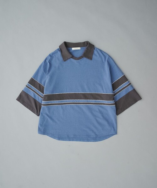 PUBLIC TOKYO(パブリックトウキョウ)の「リラックスボーダーポロTEE(Tシャツ/カットソー・メンズ・ブルー/ダークネイビー・2/1)」の3枚目の写真