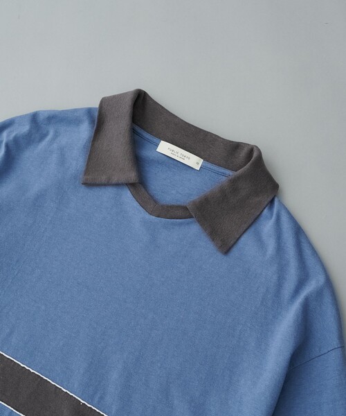 PUBLIC TOKYO(パブリックトウキョウ)の「リラックスボーダーポロTEE(Tシャツ/カットソー・メンズ・ブルー/ダークネイビー・2/1)」の4枚目の写真