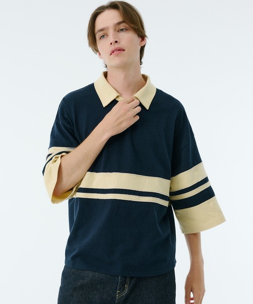 PUBLIC TOKYO(パブリックトウキョウ)の「リラックスボーダーポロTEE(Tシャツ/カットソー・メンズ・ブルー/ダークネイビー・2/1)」の12枚目の写真