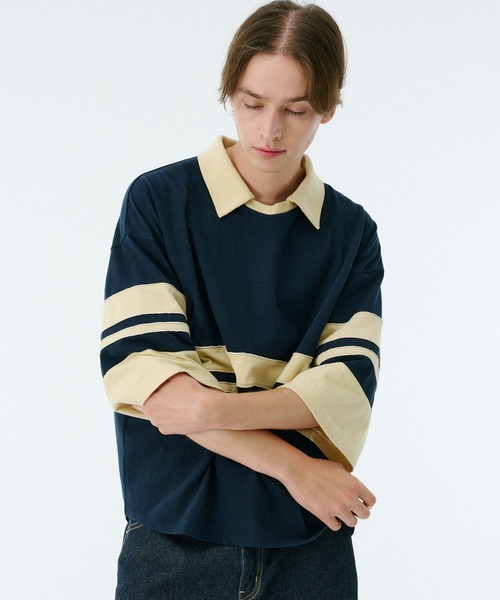 PUBLIC TOKYO(パブリックトウキョウ)の「リラックスボーダーポロTEE(Tシャツ/カットソー・メンズ・ブルー/ダークネイビー・2/1)」の13枚目の写真