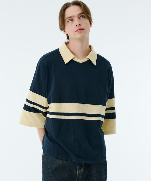 PUBLIC TOKYO(パブリックトウキョウ)の「リラックスボーダーポロTEE(Tシャツ/カットソー・メンズ・ブルー/ダークネイビー・2/1)」の14枚目の写真