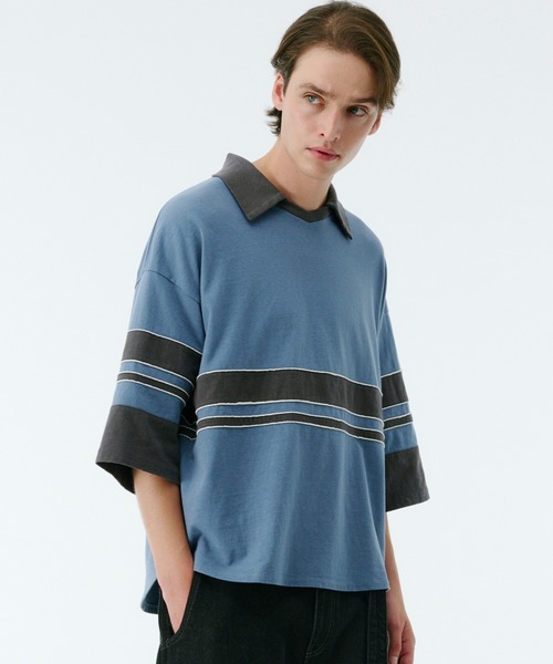 PUBLIC TOKYO(パブリックトウキョウ)の「リラックスボーダーポロTEE(Tシャツ/カットソー・メンズ・ブルー/ダークネイビー・2/1)」の20枚目の写真