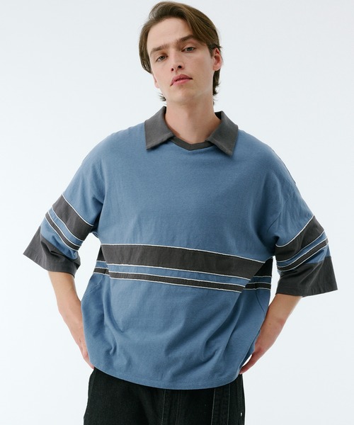 PUBLIC TOKYO(パブリックトウキョウ)の「リラックスボーダーポロTEE(Tシャツ/カットソー・メンズ・ブルー/ダークネイビー・2/1)」の21枚目の写真