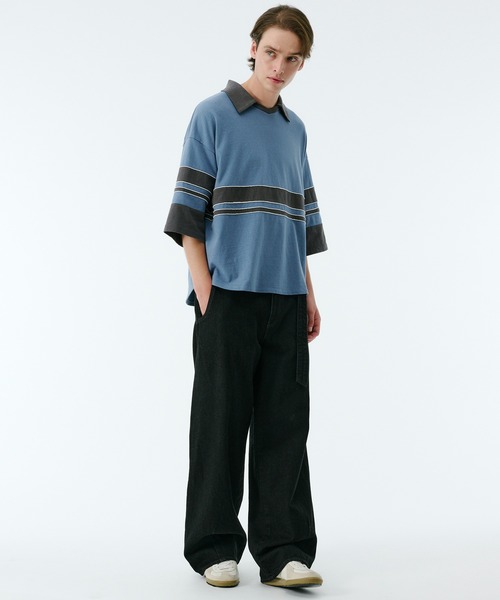 PUBLIC TOKYO(パブリックトウキョウ)の「リラックスボーダーポロTEE(Tシャツ/カットソー・メンズ・ブルー/ダークネイビー・2/1)」の22枚目の写真