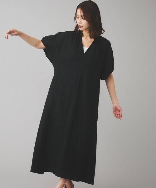 美品　TICCA｜定価3,3万 リネンバルーンスリーブワンピース　ネイビー リネンバルーンスリーブワンピース/TBES-407