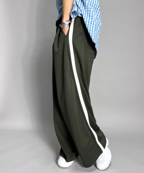 セール】ジャージ素材 ラインワイドトラックパンツ レディース（その他