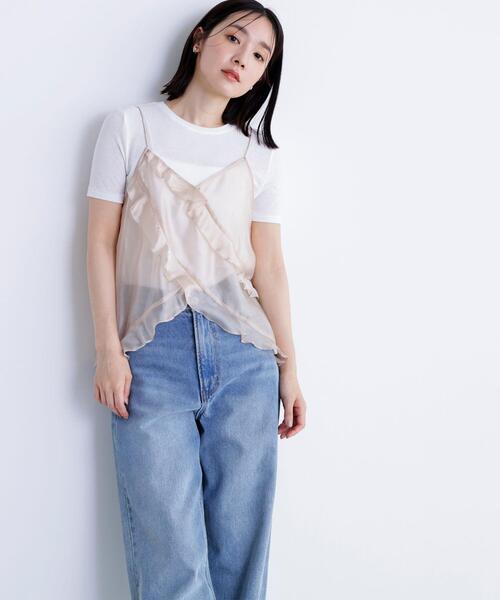NATURAL BEAUTY BASIC（ナチュラルビューティーベーシック）の「◇【BLANC】シアーフリルキャミソール（キャミソール・レディース・ピンク/ベージュ・FREE）」の4枚目の写真