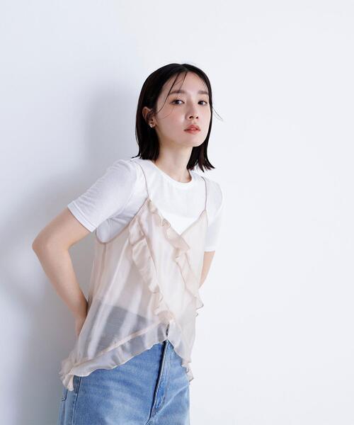 NATURAL BEAUTY BASIC（ナチュラルビューティーベーシック）の「◇【BLANC】シアーフリルキャミソール（キャミソール・レディース・ピンク/ベージュ・FREE）」の8枚目の写真