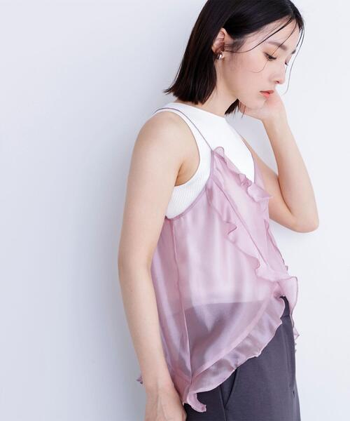 NATURAL BEAUTY BASIC（ナチュラルビューティーベーシック）の「◇【BLANC】シアーフリルキャミソール（キャミソール・レディース・ピンク/ベージュ・FREE）」の16枚目の写真
