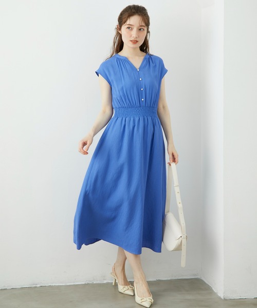 12Twelve Agenda（トゥエルブ　アジェンダ）の「リネンライクウエストシャーリングフレアワンピース（ワンピース・レディース・グリーン/チャコールグレー/ブルー・M）」の3枚目の写真