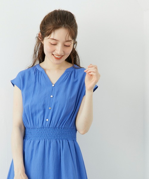 12Twelve Agenda（トゥエルブ　アジェンダ）の「リネンライクウエストシャーリングフレアワンピース（ワンピース・レディース・グリーン/チャコールグレー/ブルー・M）」の7枚目の写真