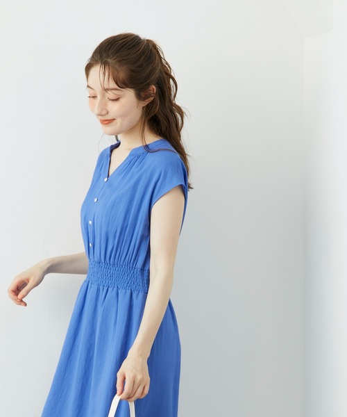 12Twelve Agenda（トゥエルブ　アジェンダ）の「リネンライクウエストシャーリングフレアワンピース（ワンピース・レディース・グリーン/チャコールグレー/ブルー・M）」の9枚目の写真