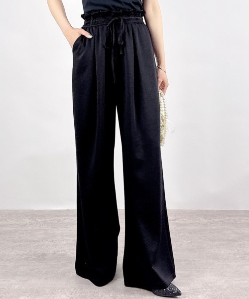 CLOTHY(クロシィ)の「【キレイめ×スウェットstyle☆】ウエストフリルスウェットワイドパンツ(スウェットパンツ・レディース・ブラック/グレー・MEDIUM)」の21枚目の写真