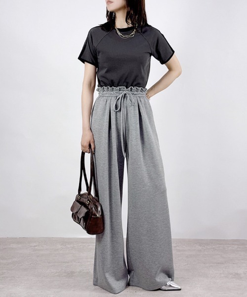 CLOTHY(クロシィ)の「【キレイめ×スウェットstyle☆】ウエストフリルスウェットワイドパンツ(スウェットパンツ・レディース・ブラック/グレー・MEDIUM)」の19枚目の写真