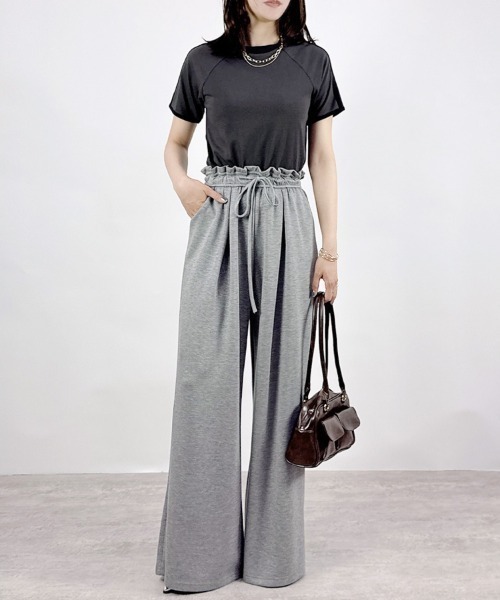 CLOTHY(クロシィ)の「【キレイめ×スウェットstyle☆】ウエストフリルスウェットワイドパンツ(スウェットパンツ・レディース・ブラック/グレー・MEDIUM)」の20枚目の写真