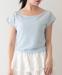 バックオープン ドロスト ラウンドネック フレンチスリーブ Tシャツ