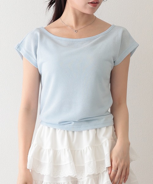 Lace Ladies(レースレディース)の「バックオープン ドロスト ラウンドネック フレンチスリーブ Tシャツ(Tシャツ/カットソー・レディース・ブラック/ブルー/ホワイト・FREE)」の3枚目の写真
