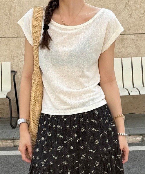 Lace Ladies(レースレディース)の「バックオープン ドロスト ラウンドネック フレンチスリーブ Tシャツ(Tシャツ/カットソー・レディース・ブラック/ブルー/ホワイト・FREE)」の9枚目の写真