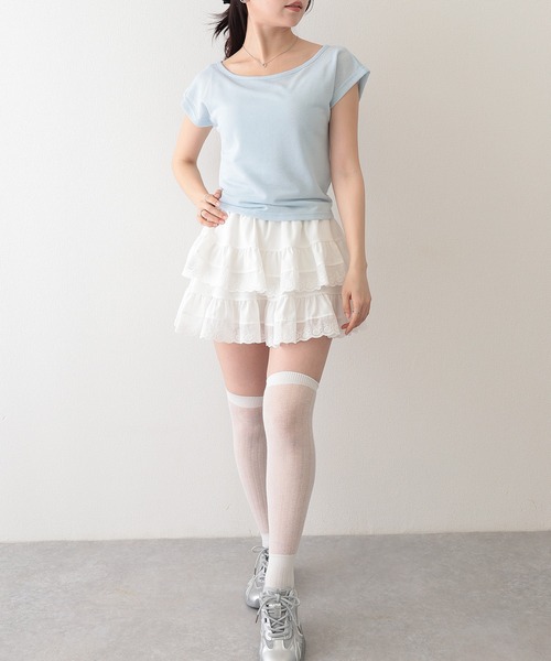 Lace Ladies(レースレディース)の「バックオープン ドロスト ラウンドネック フレンチスリーブ Tシャツ(Tシャツ/カットソー・レディース・ブラック/ブルー/ホワイト・FREE)」の12枚目の写真