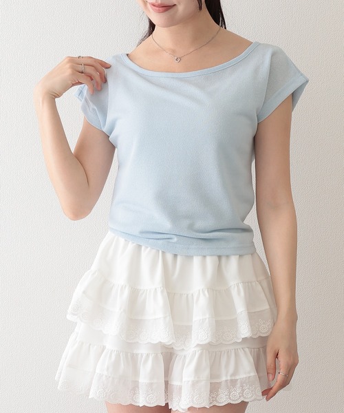 Lace Ladies(レースレディース)の「バックオープン ドロスト ラウンドネック フレンチスリーブ Tシャツ(Tシャツ/カットソー・レディース・ブラック/ブルー/ホワイト・FREE)」の13枚目の写真