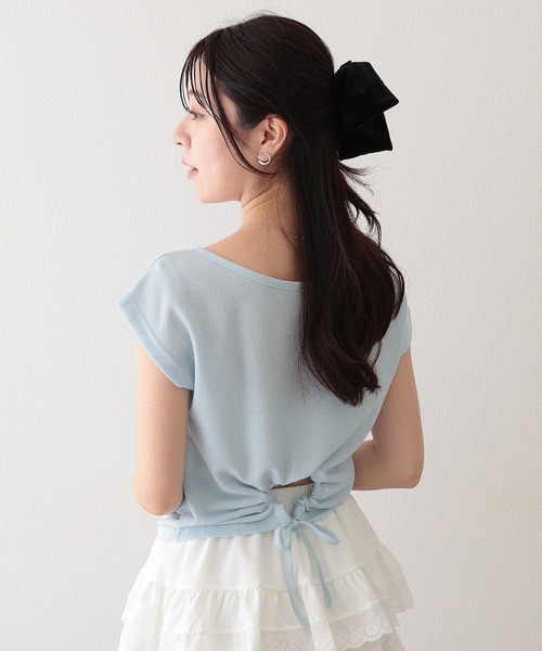Lace Ladies(レースレディース)の「バックオープン ドロスト ラウンドネック フレンチスリーブ Tシャツ(Tシャツ/カットソー・レディース・ブラック/ブルー/ホワイト・FREE)」の14枚目の写真