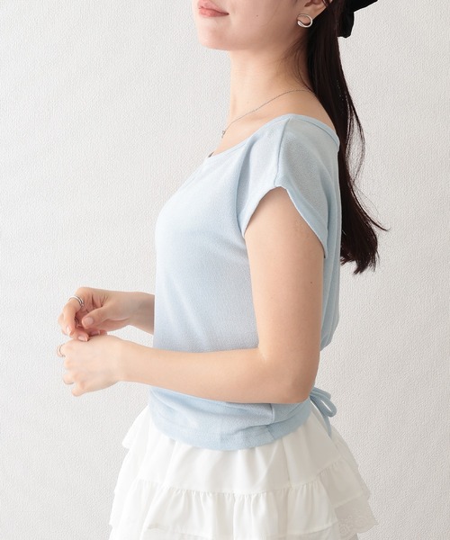 Lace Ladies(レースレディース)の「バックオープン ドロスト ラウンドネック フレンチスリーブ Tシャツ(Tシャツ/カットソー・レディース・ブラック/ブルー/ホワイト・FREE)」の16枚目の写真