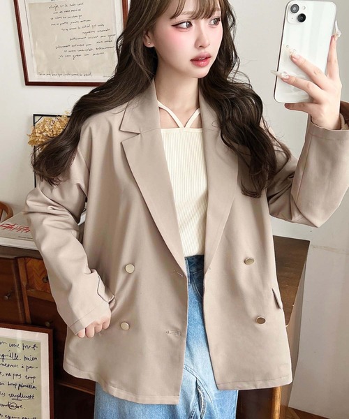 マットゴールド釦ダブルテーラードジャケット（テーラードジャケット