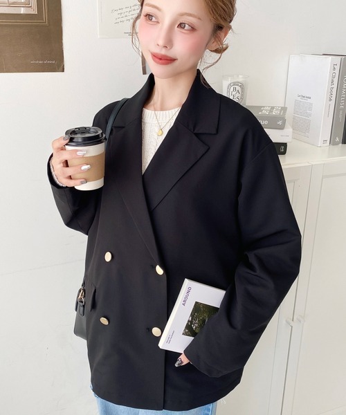 moment+（モーメントプラス）の「マットゴールド釦ダブルテーラードジャケット（テーラードジャケット・レディース・ブラック/ベージュ/ブラウン/ネイビー・M/L）」の9枚目の写真