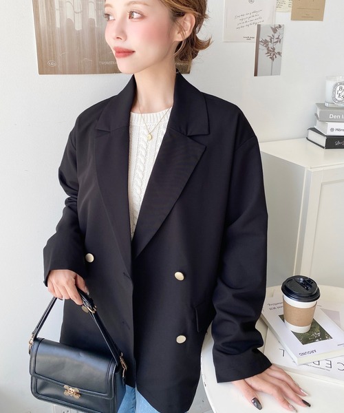 moment+（モーメントプラス）の「マットゴールド釦ダブルテーラードジャケット（テーラードジャケット・レディース・ブラック/ベージュ/ブラウン/ネイビー・M/L）」の11枚目の写真