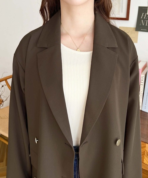 moment+（モーメントプラス）の「マットゴールド釦ダブルテーラードジャケット（テーラードジャケット・レディース・ブラック/ベージュ/ブラウン/ネイビー・M/L）」の17枚目の写真