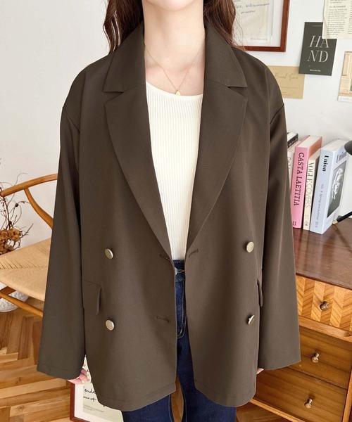 moment+（モーメントプラス）の「マットゴールド釦ダブルテーラードジャケット（テーラードジャケット・レディース・ブラック/ベージュ/ブラウン/ネイビー・M/L）」の16枚目の写真