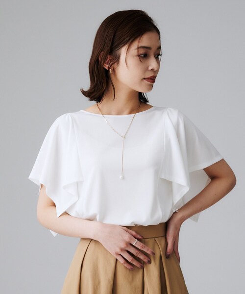 UNTITLED（アンタイトル）の「【きれいめ／接触冷感／日本製】ハンカチスリーブプルオーバー（Tシャツ/カットソー・レディース・チャコールグレー/オフホワイト/ブルー系その他・00/02/04/44/48/50）」の5枚目の写真