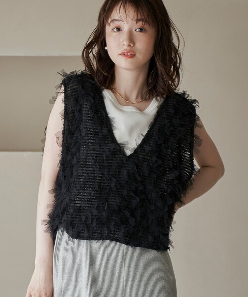 coen（コーエン）の「リボンチュール 2wayベスト（ベスト・レディース・ブラック/オフホワイト・FREE）」の12枚目の写真