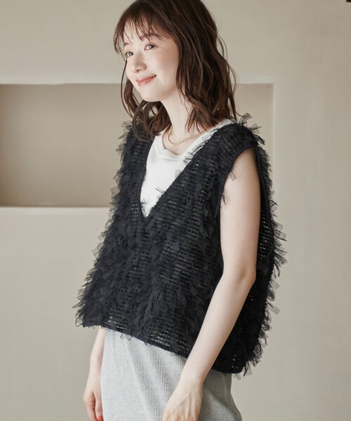 coen（コーエン）の「リボンチュール 2wayベスト（ベスト・レディース・ブラック/オフホワイト・FREE）」の13枚目の写真