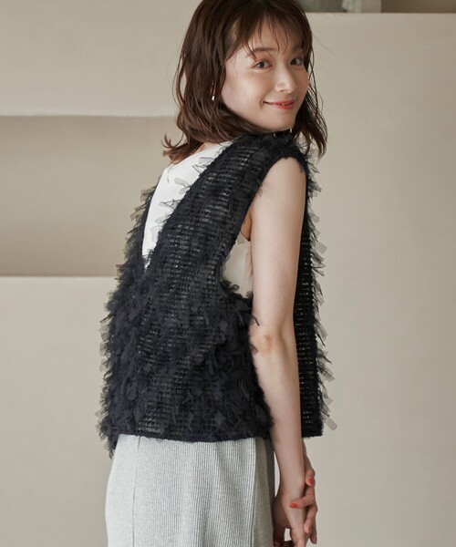 coen（コーエン）の「リボンチュール 2wayベスト（ベスト・レディース・ブラック/オフホワイト・FREE）」の14枚目の写真