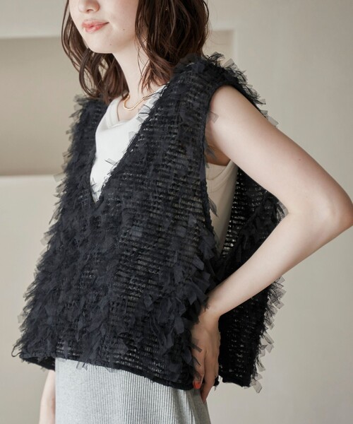 coen（コーエン）の「リボンチュール 2wayベスト（ベスト・レディース・ブラック/オフホワイト・FREE）」の15枚目の写真