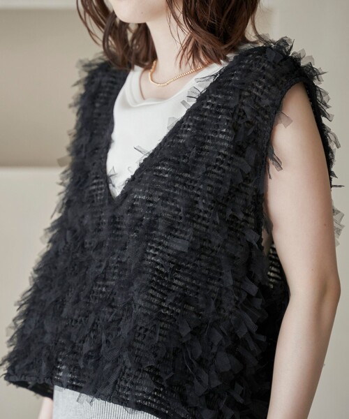 coen（コーエン）の「リボンチュール 2wayベスト（ベスト・レディース・ブラック/オフホワイト・FREE）」の16枚目の写真