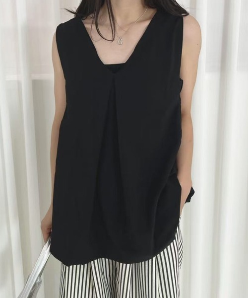 mebole(メボレ)の「フロントタックノースリーブトップス(Tシャツ/カットソー・レディース・アイボリー/ブラック/ホワイト・FREE)」の3枚目の写真