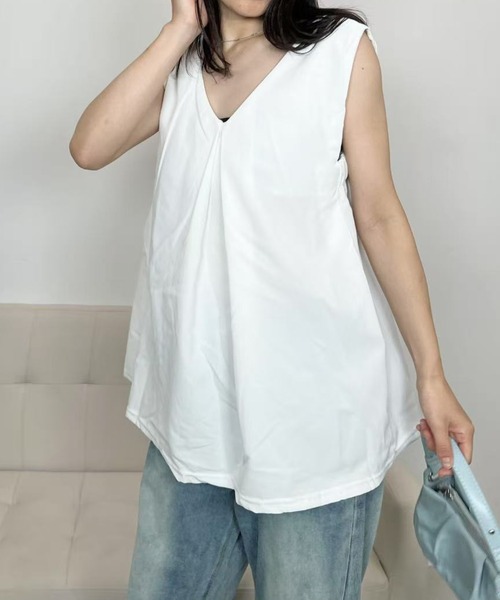 mebole(メボレ)の「フロントタックノースリーブトップス(Tシャツ/カットソー・レディース・アイボリー/ブラック/ホワイト・FREE)」の18枚目の写真