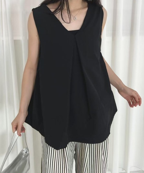 mebole(メボレ)の「フロントタックノースリーブトップス(Tシャツ/カットソー・レディース・アイボリー/ブラック/ホワイト・FREE)」の6枚目の写真