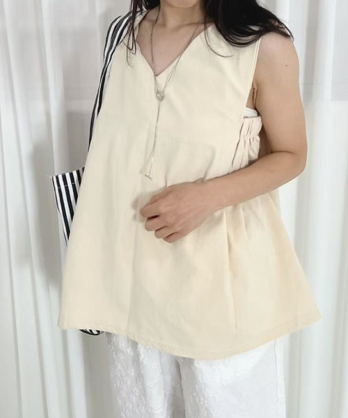 mebole(メボレ)の「フロントタックノースリーブトップス(Tシャツ/カットソー・レディース・アイボリー/ブラック/ホワイト・FREE)」の19枚目の写真