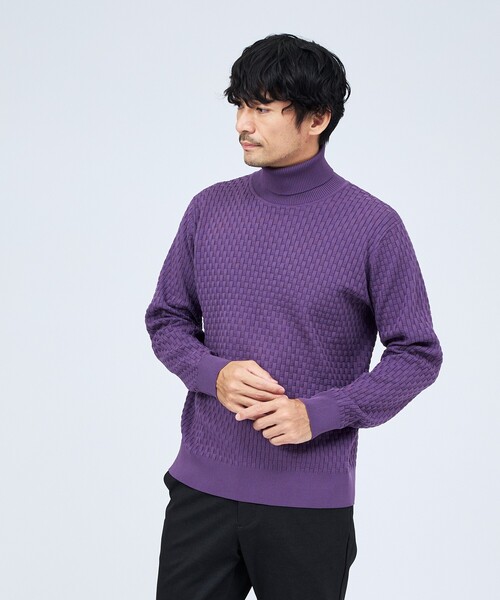 ABAHOUSE GRAY(アバハウスグレイ)の「【ハイストレッチ】ブロック ジャガード タートルネック ニット(ニット/セーター・メンズ・グレイッシュベージュ/モカ/ネイビー/ブラック/ホワイト/ブルー/パープル・46/48/50)」の7枚目の写真