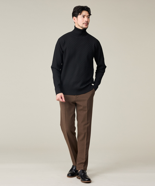 ABAHOUSE GRAY（アバハウスグレイ）の「【ハイストレッチ】ブロックチェック ジャガード タートルネック ニット（ニット/セーター・メンズ・グレイッシュベージュ/モカ/ネイビー/ブラック/ホワイト・46/48/50）」の6枚目の写真