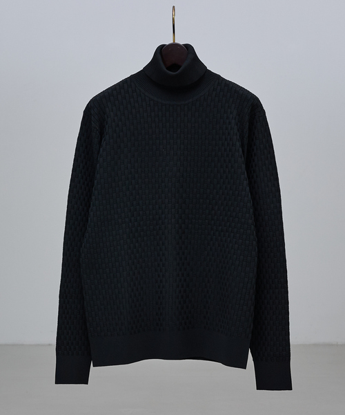 ABAHOUSE GRAY（アバハウスグレイ）の「【ハイストレッチ】ブロックチェック ジャガード タートルネック ニット（ニット/セーター・メンズ・グレイッシュベージュ/モカ/ネイビー/ブラック/ホワイト・46/48/50）」の7枚目の写真